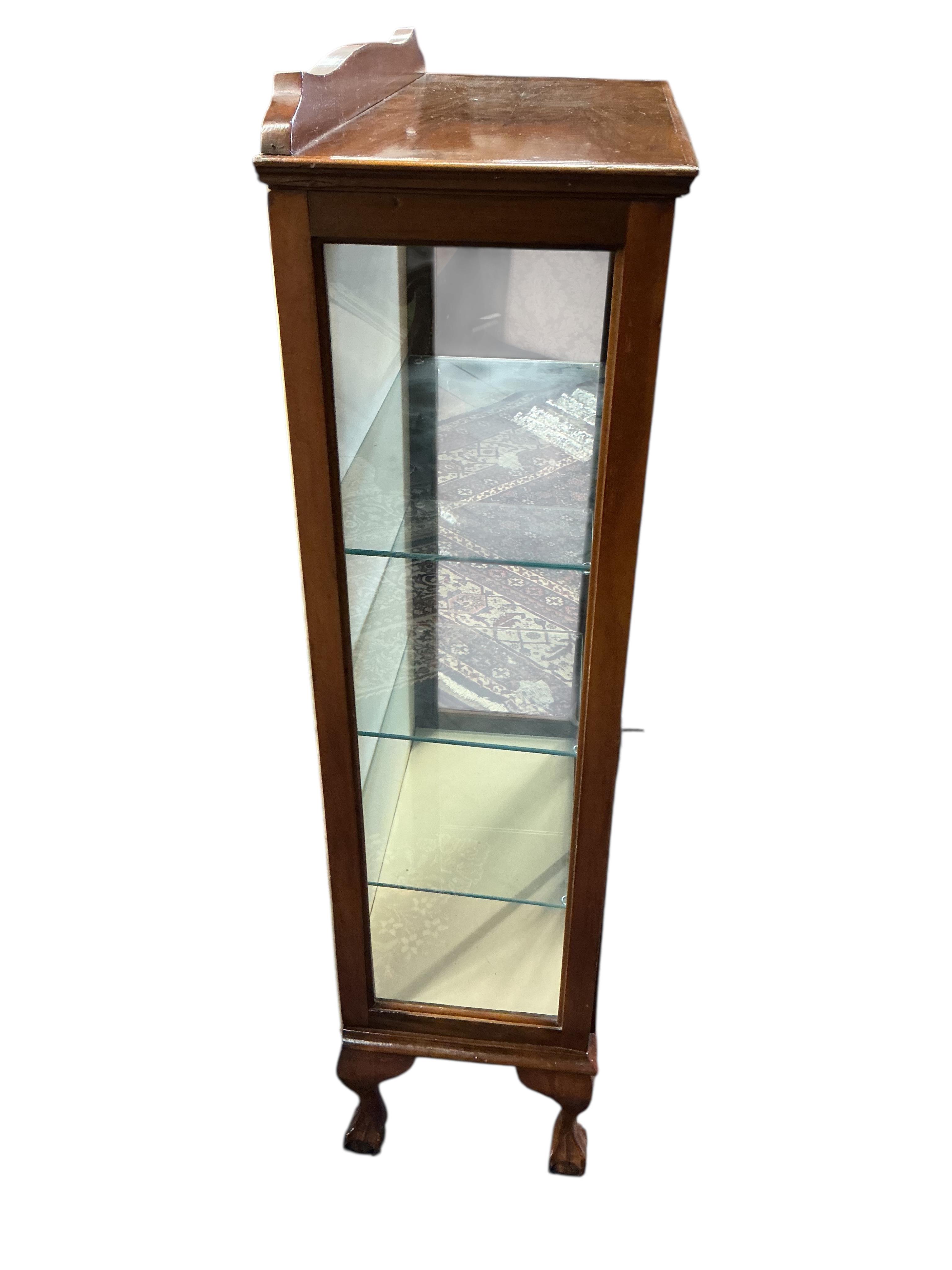 An early 20th century walnut display cabinet, width 59cm, depth 30cm, height 120cm